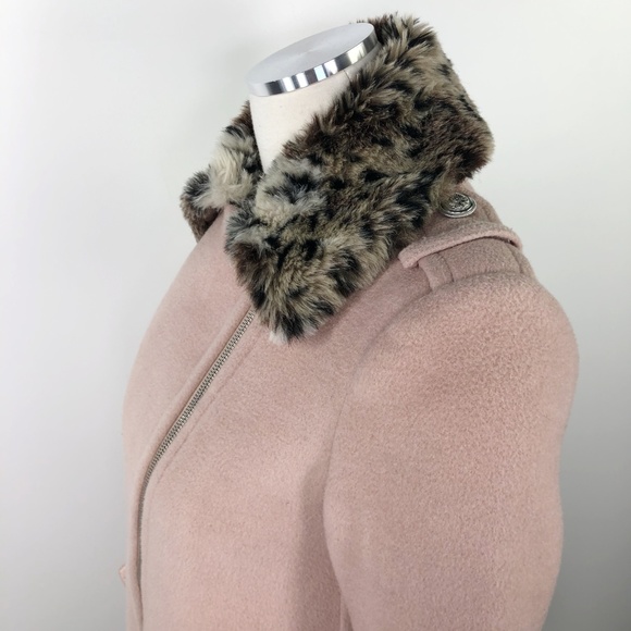 Rebecca Taylor Wool Pink Leopard Fur Collar Coat 0 - Picture 4 of 8